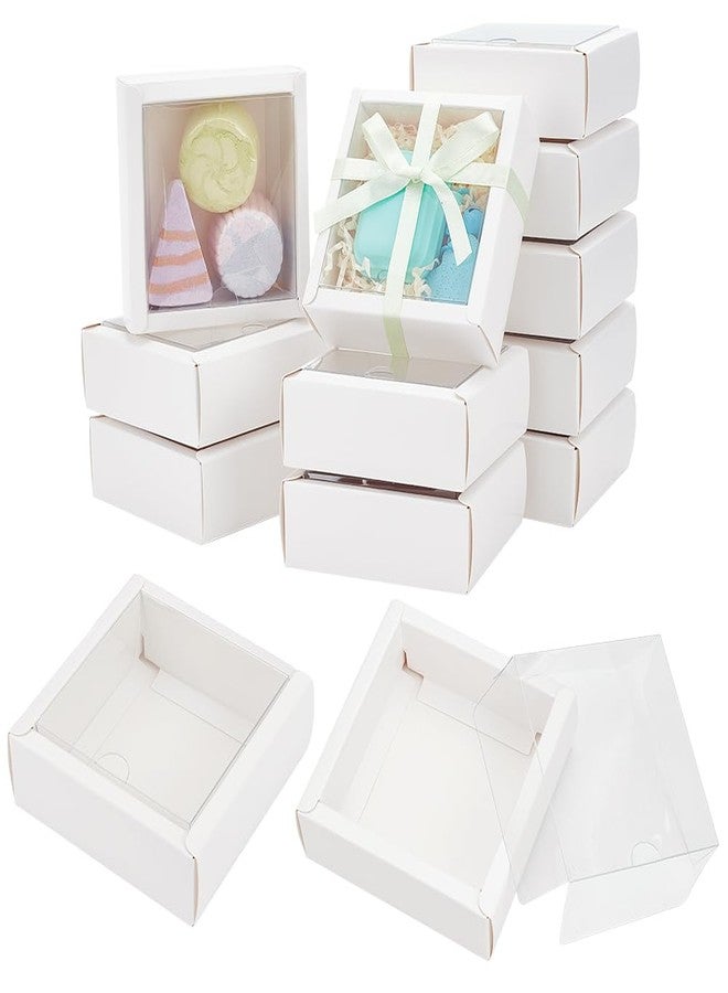 بينيكريت علب ورقية مربعة شفافة من بينيكريت، 20 قطعة، بنافذة شفافة من مادة PVC، مقاس 3.3 × 3.3 × 1.3 بوصة، علبة تغليف هدايا ورقية لحفلات الزفاف، وهدايا الأعياد، والشوكولاتة، والبسكويت، والحرف اليدوية الصغيرة. - Image 1